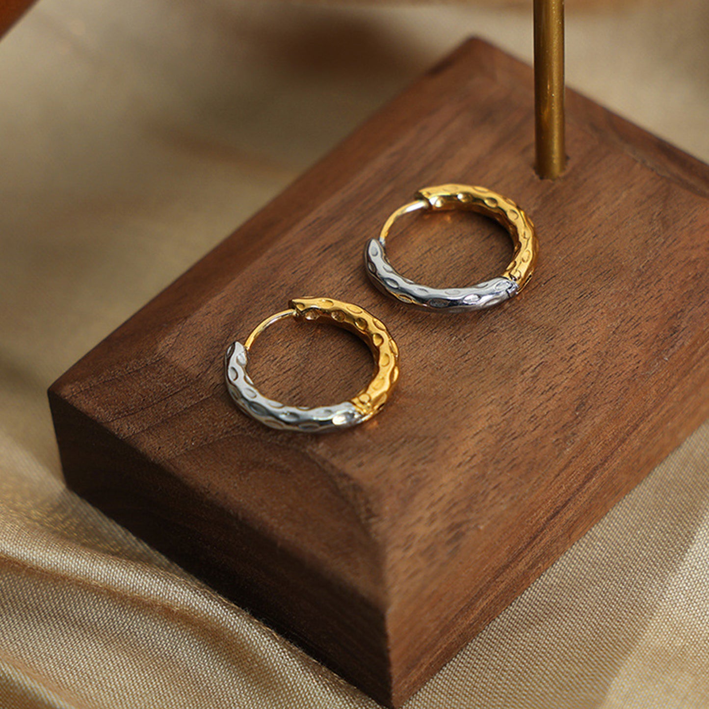 Mixed Metal Textured Huggie Earrings