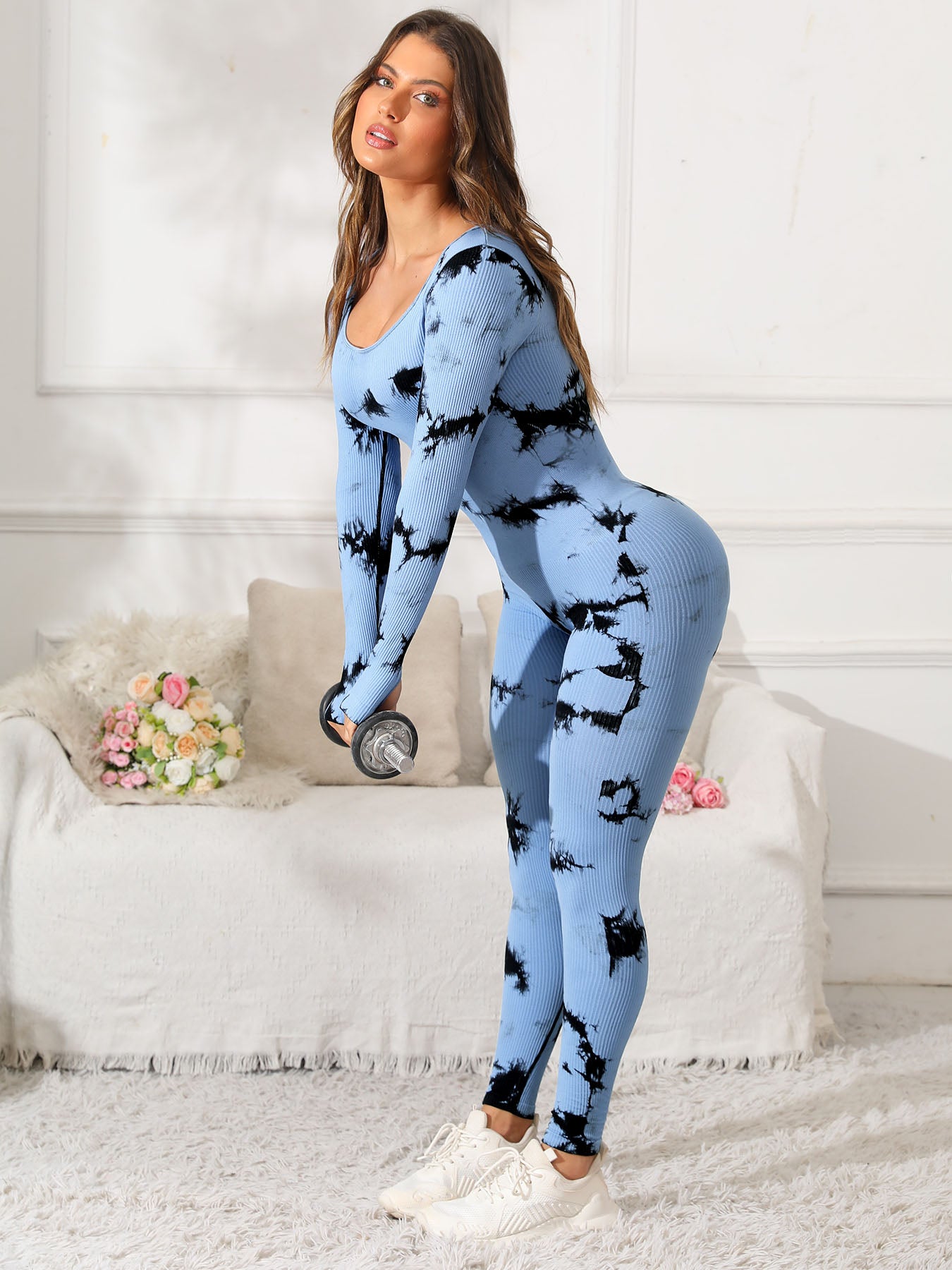 Baddie Tie-Dye Long Sleeve Active Jumpsuit