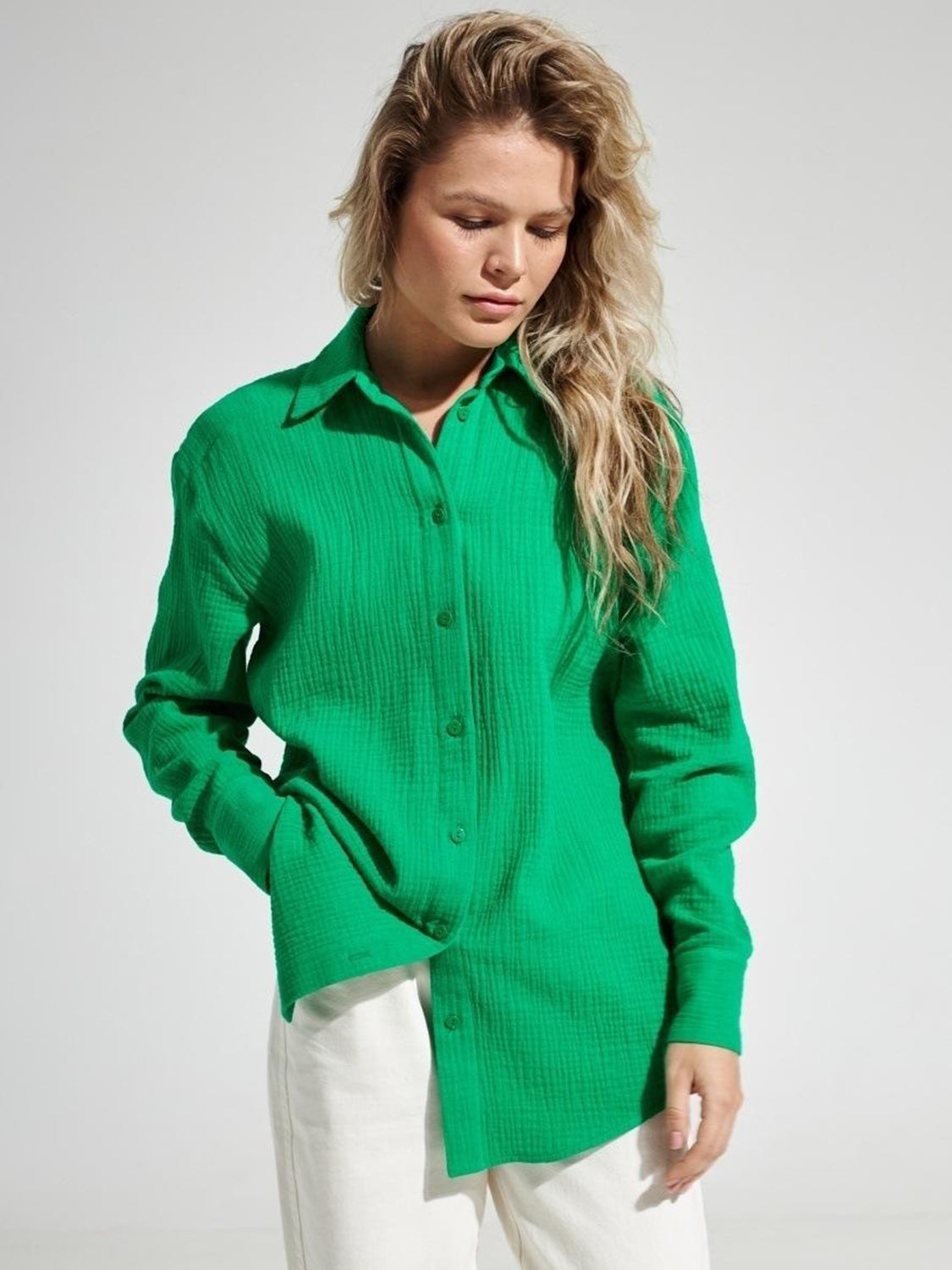 Textured Collared Long Sleeve Shirt