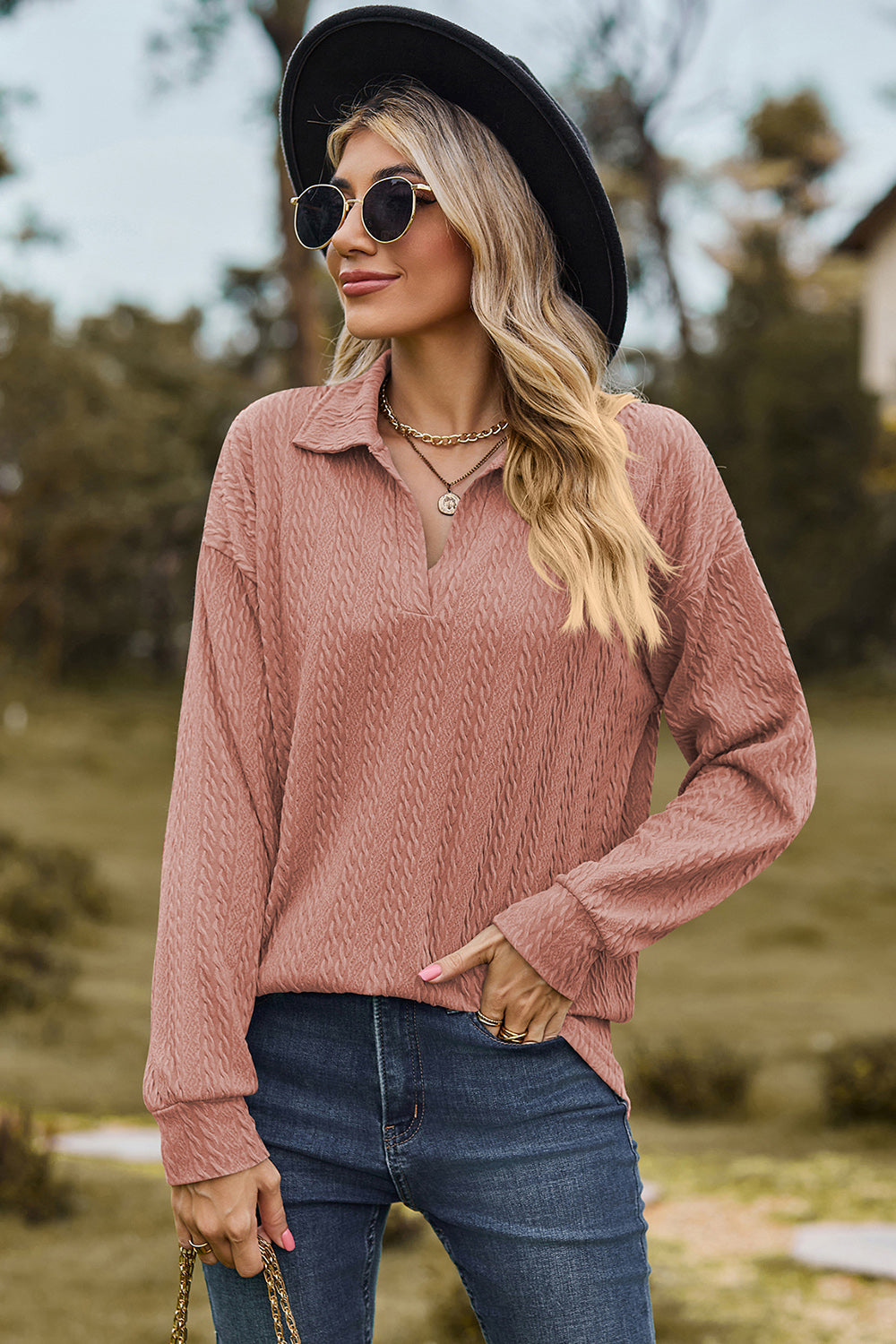 Long-Sleeve Collared Blouse