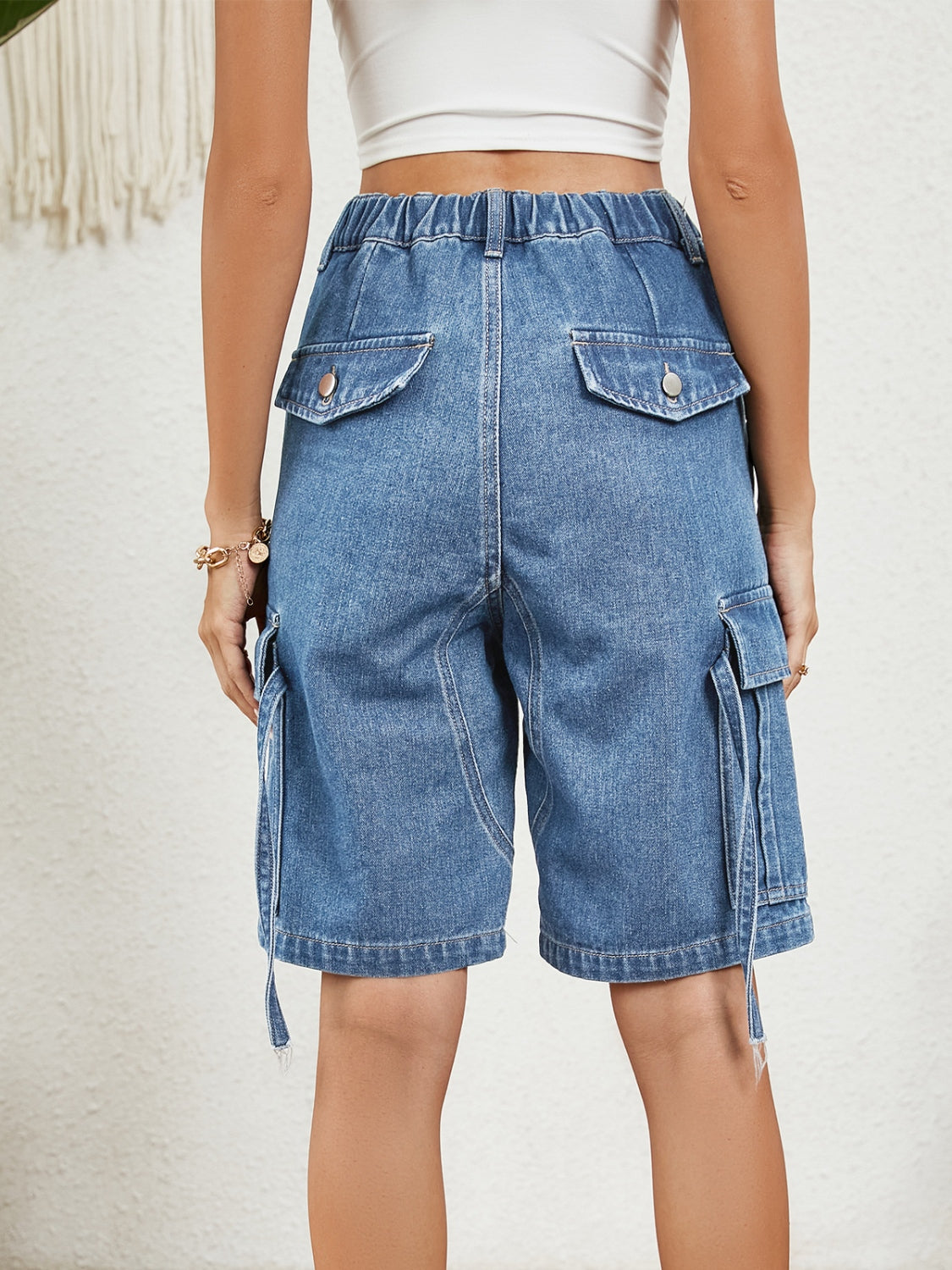 Elastic Waist Denim Shorts