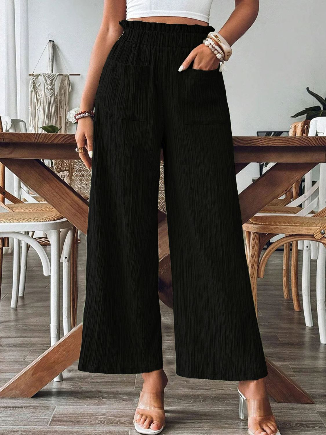 Elastic Waist Casual Wide Leg Pants