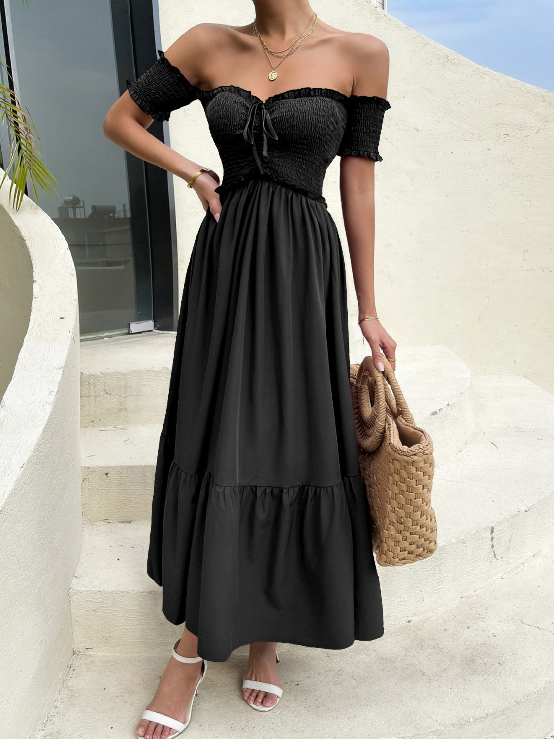 Off-Shoulder Short Sleeve Dress