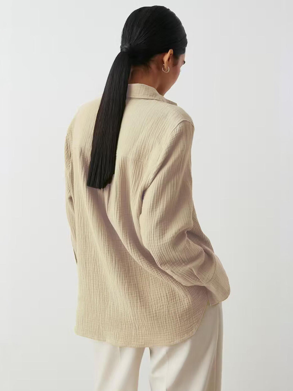 Textured Collared Long Sleeve Shirt