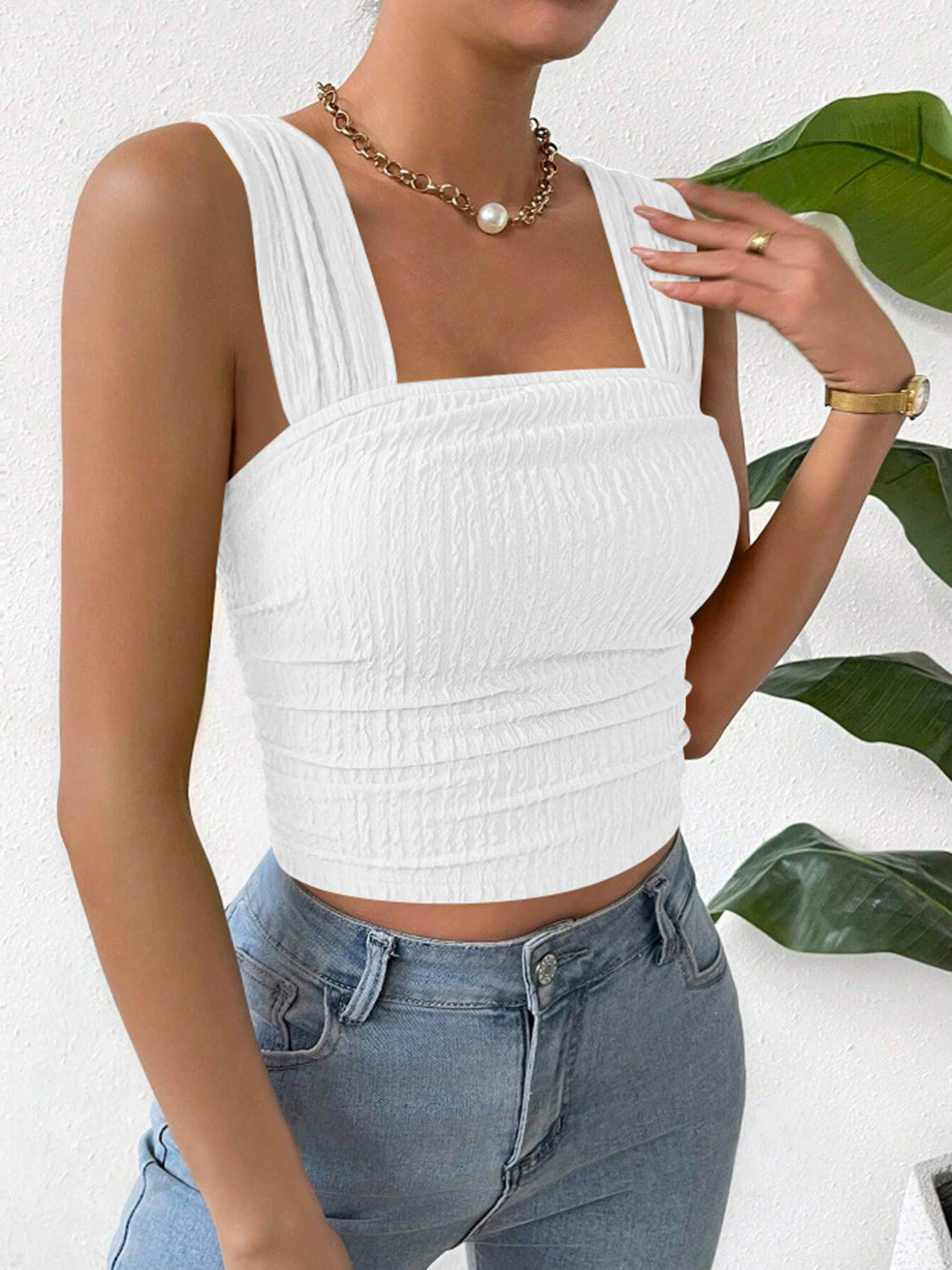 Beautiful Textured Wide Strap Tank