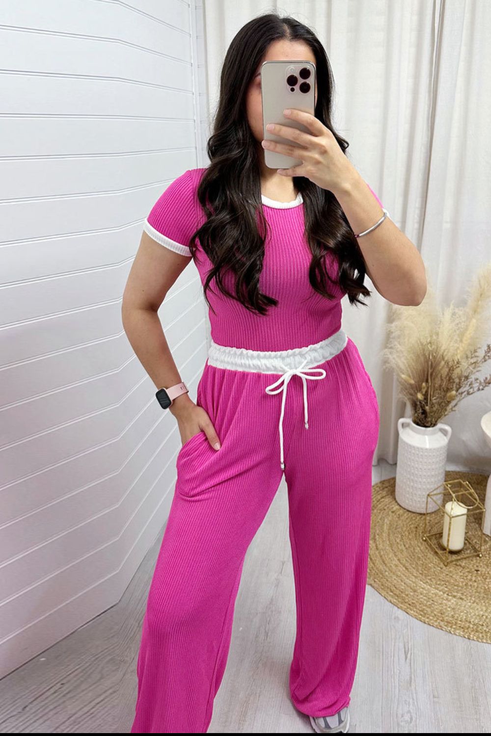 Clean Contrast Top and Pants Set