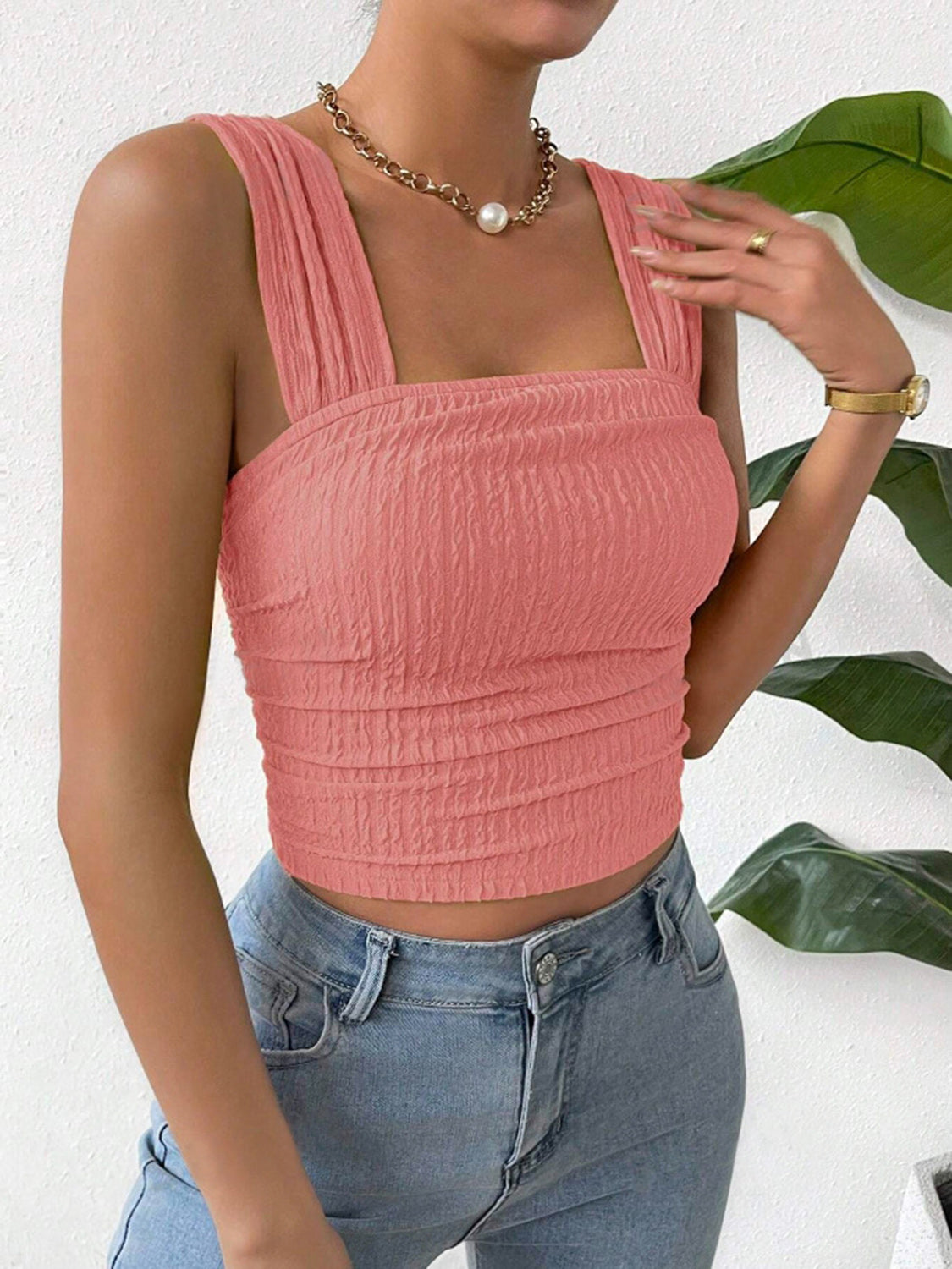 Beautiful Textured Wide Strap Tank