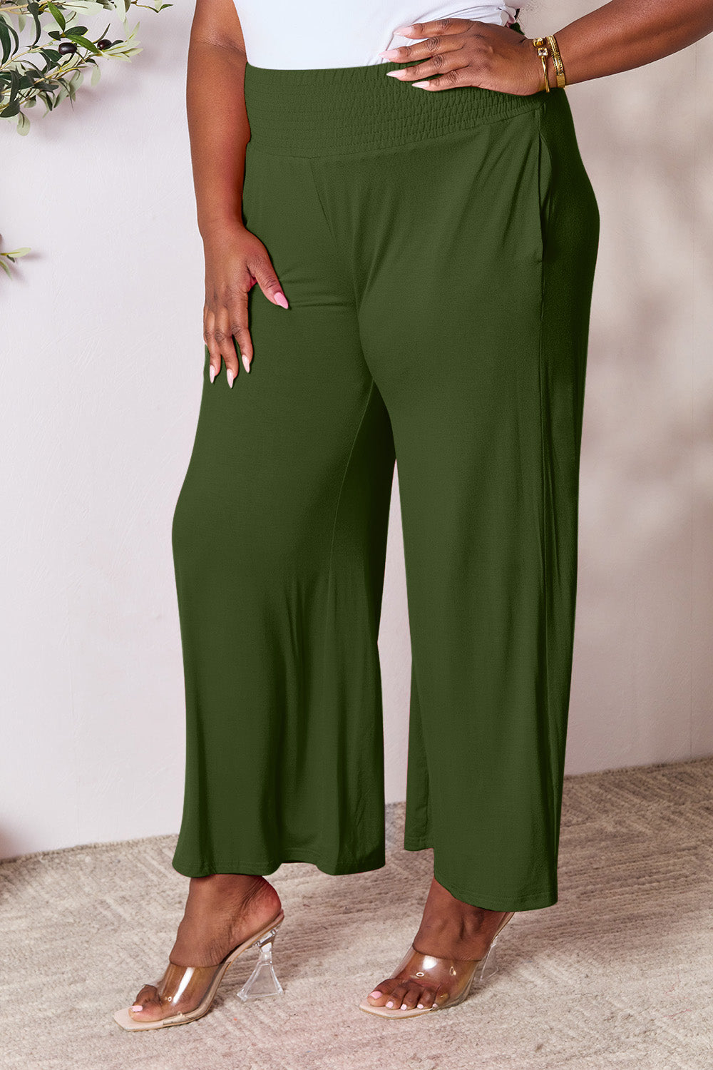 Smocked Wide Leg Pants