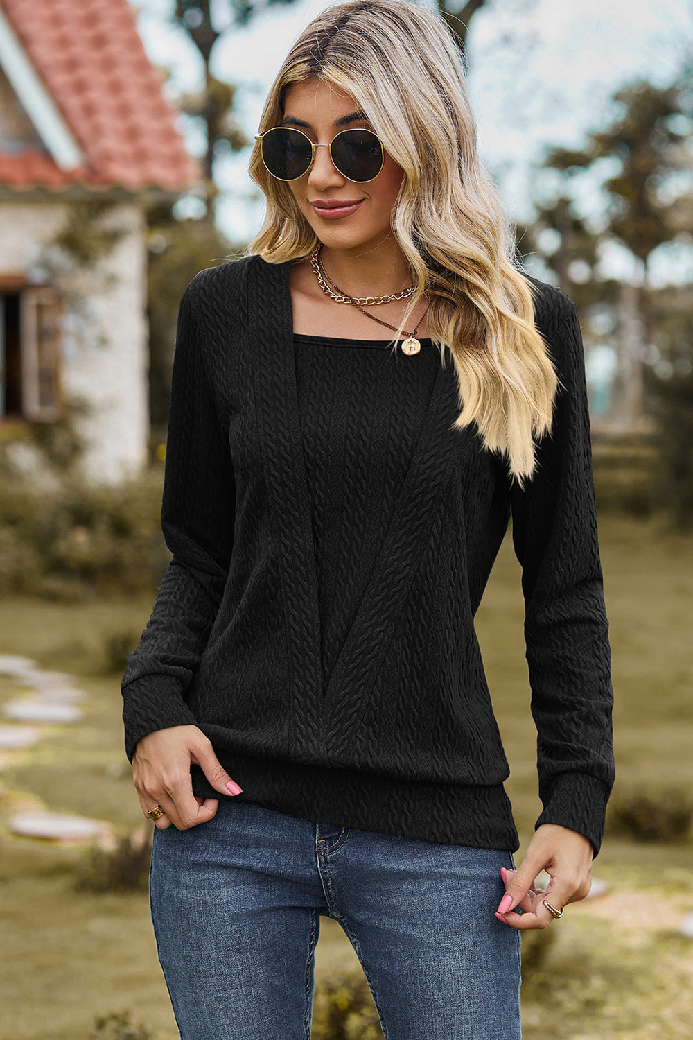 Layered Square Neck Long Sleeve