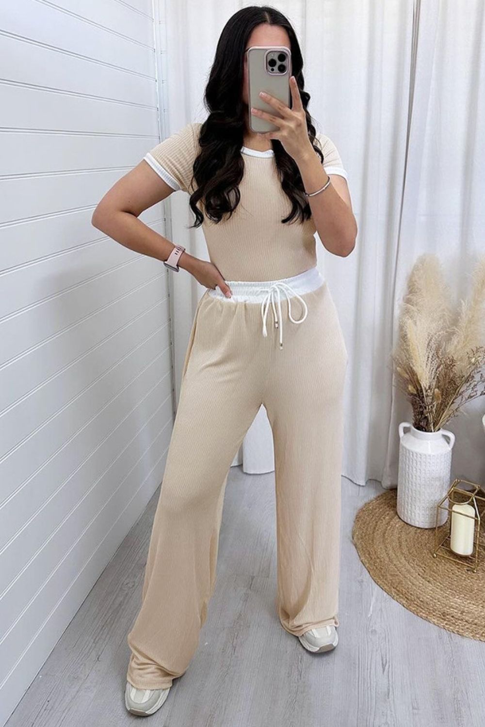 Clean Contrast Top and Pants Set