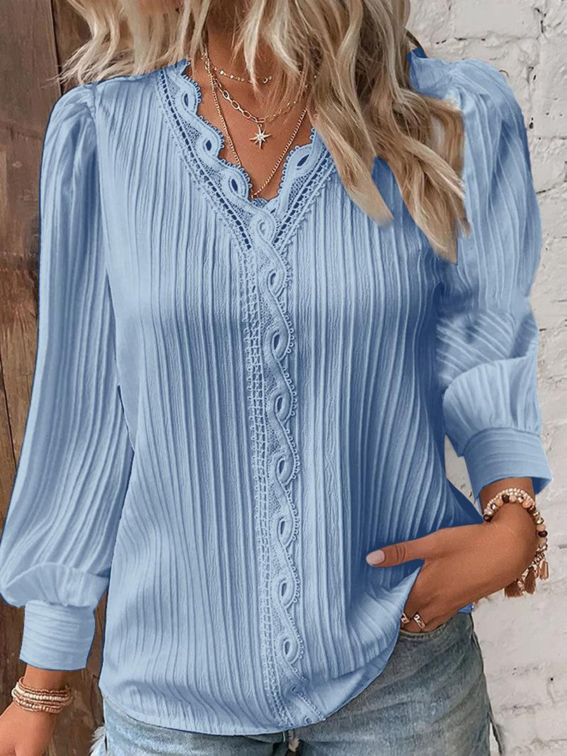 Textured Long Sleeve Blouse