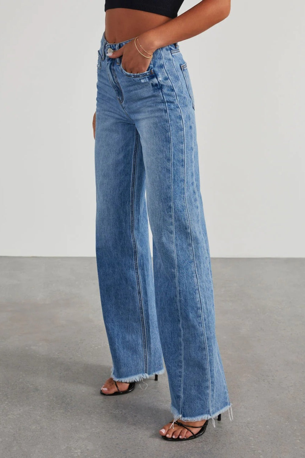 Raw Hem Wide Leg Jeans