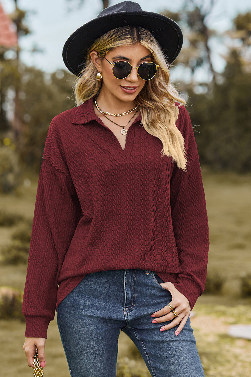 Long-Sleeve Collared Blouse