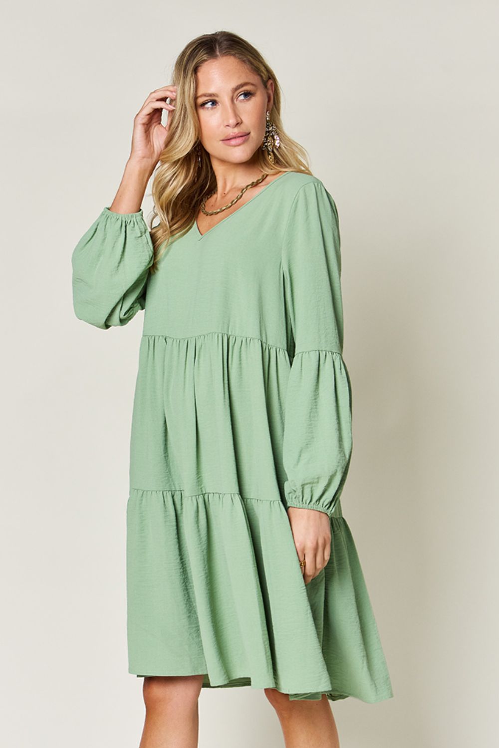 V-Neck Short Tiered Dress