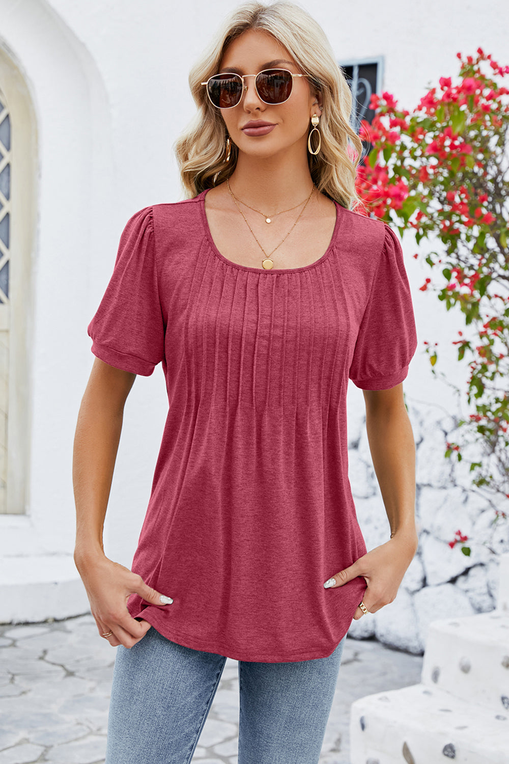 Ruched Short Sleeve Blouse