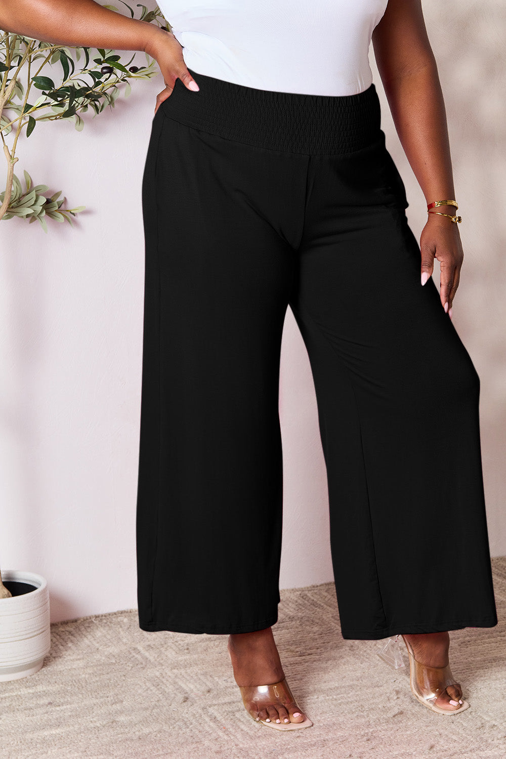 Smocked Wide Leg Pants