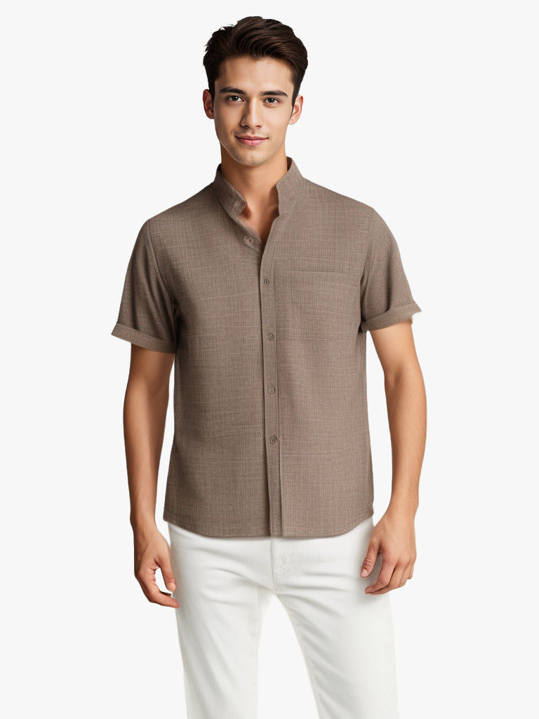 Solid-color Short-sleeved Lapel Shirt