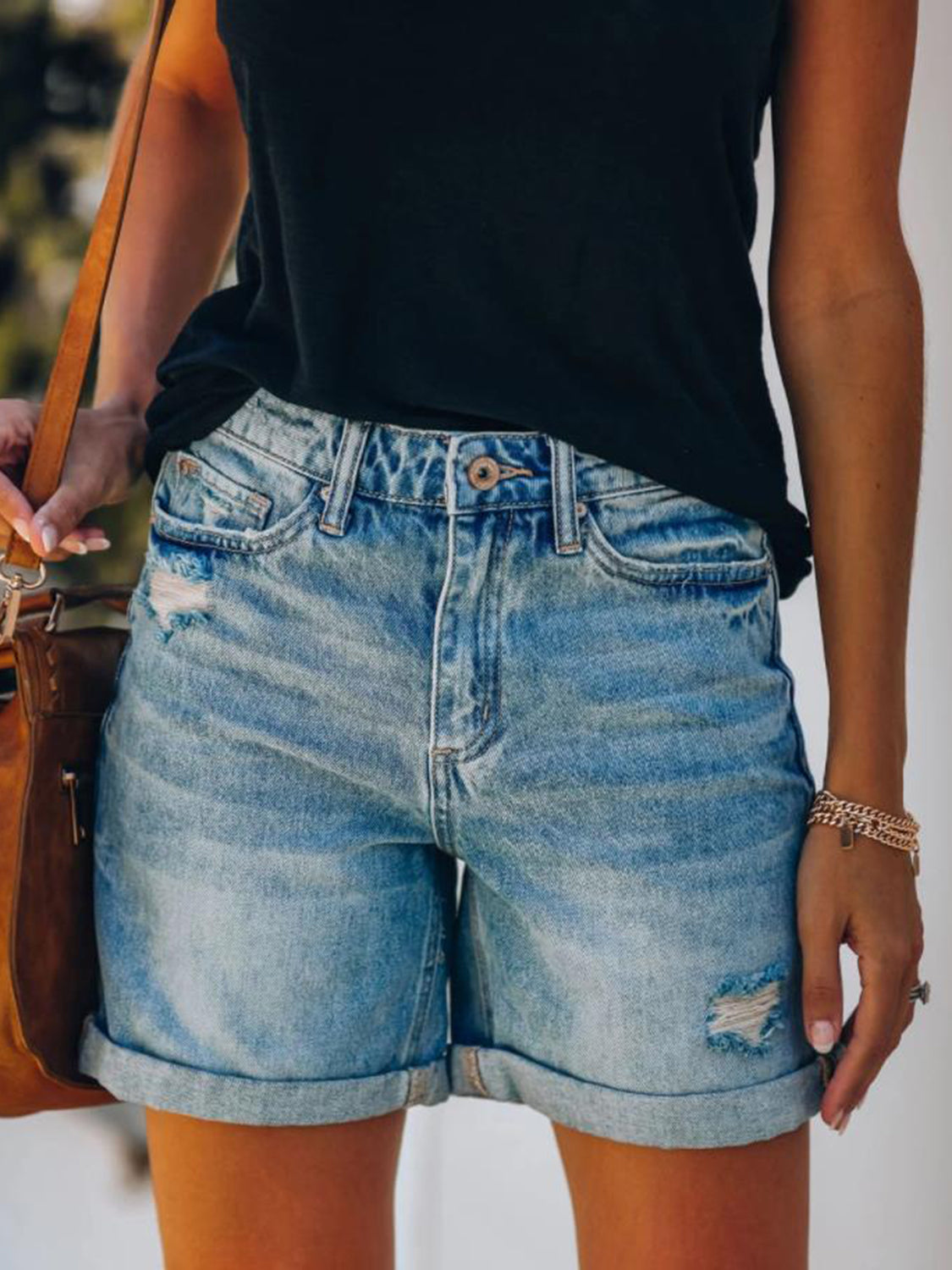 Distressed Denim Shorts