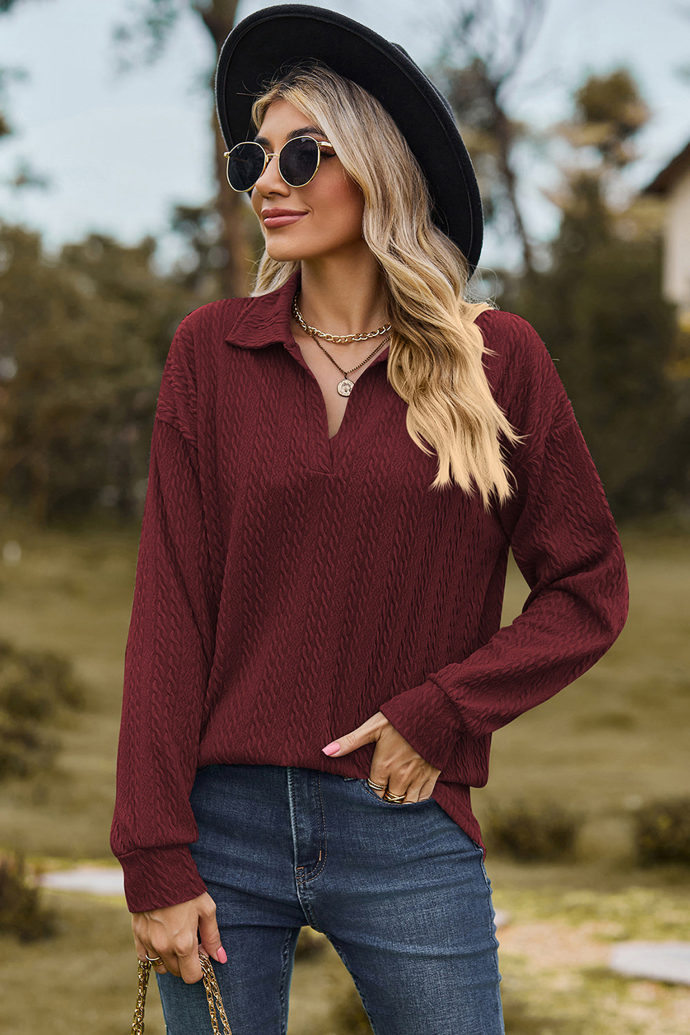 Long-Sleeve Collared Blouse