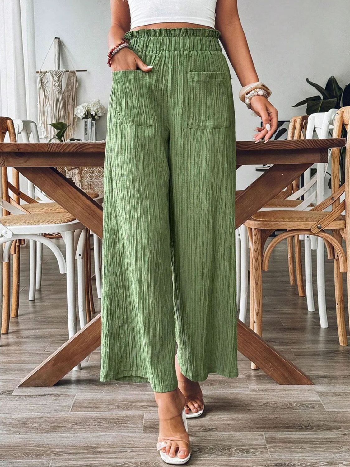 Elastic Waist Casual Wide Leg Pants