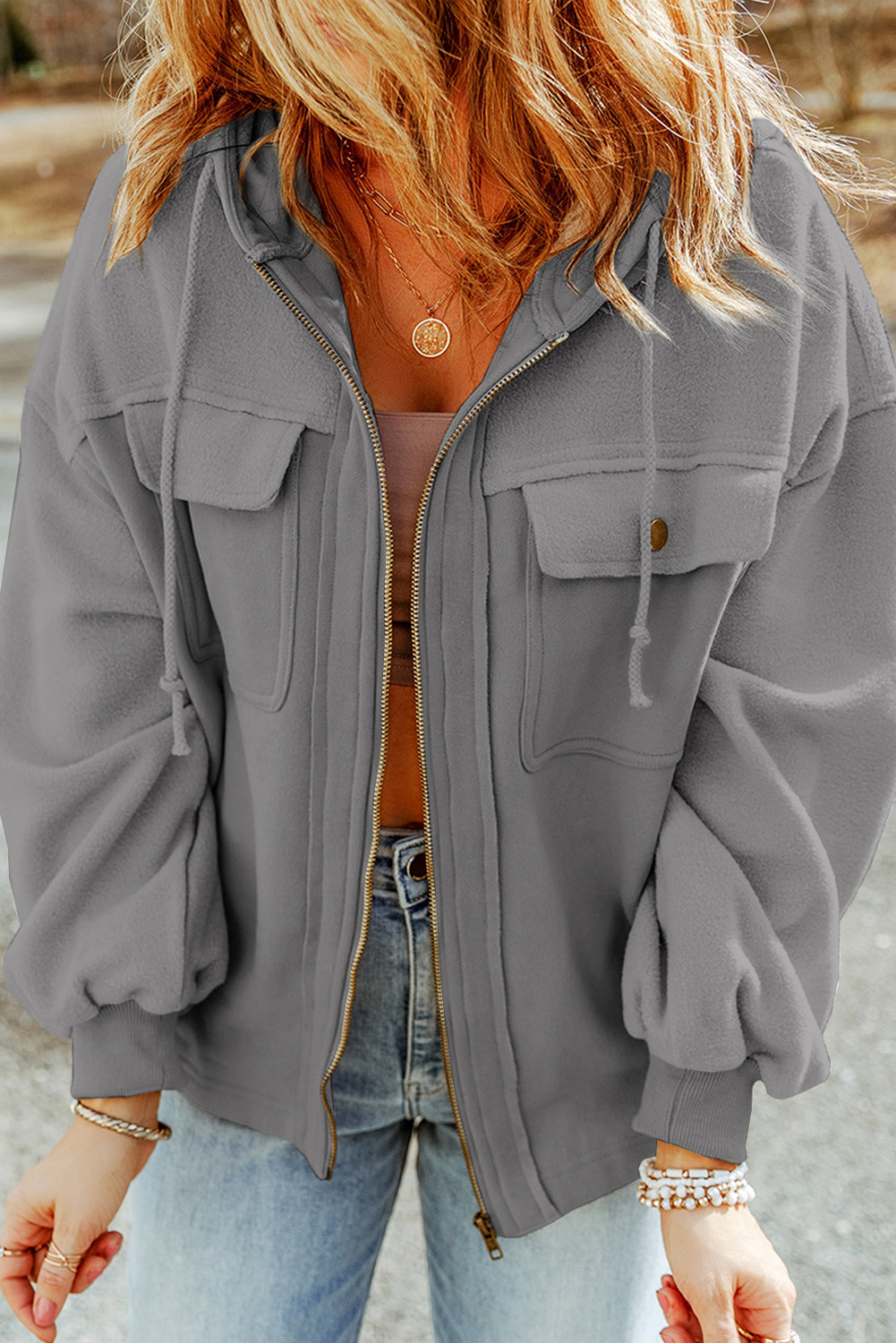 Soft Zip-Up Drawstring Hooded Jacket