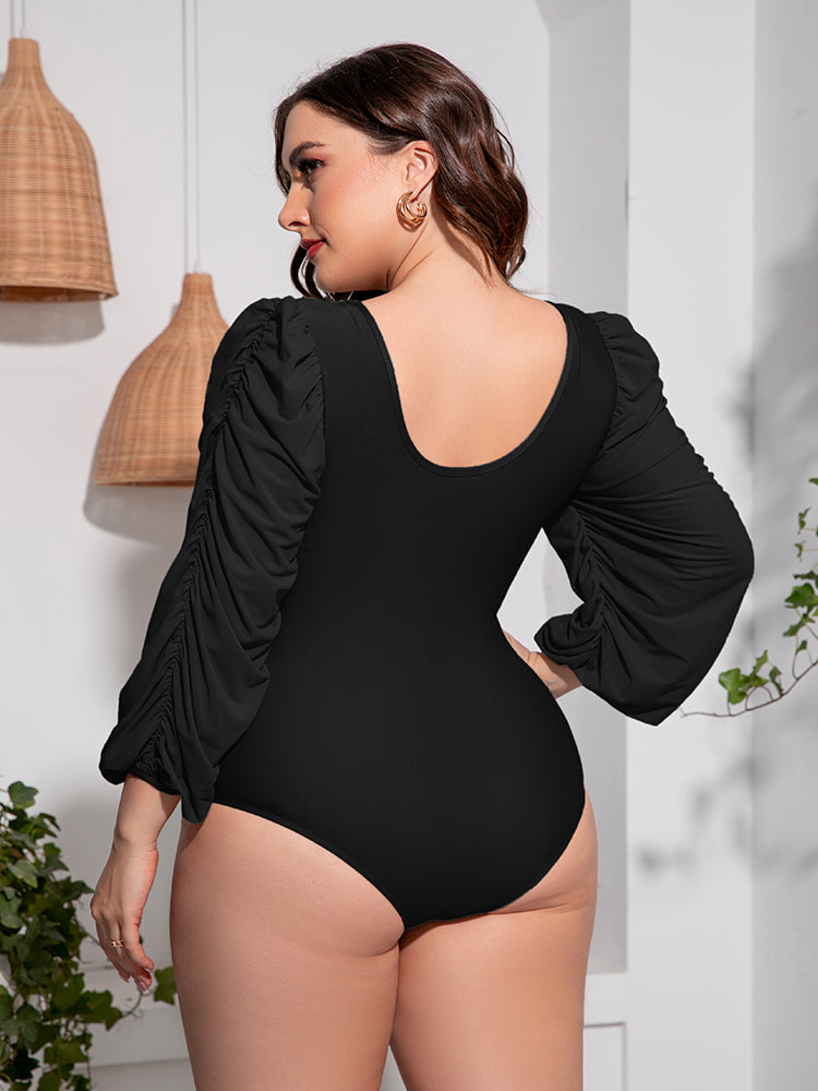 Tied Deep V Plus Size One-Piece Swimsuit