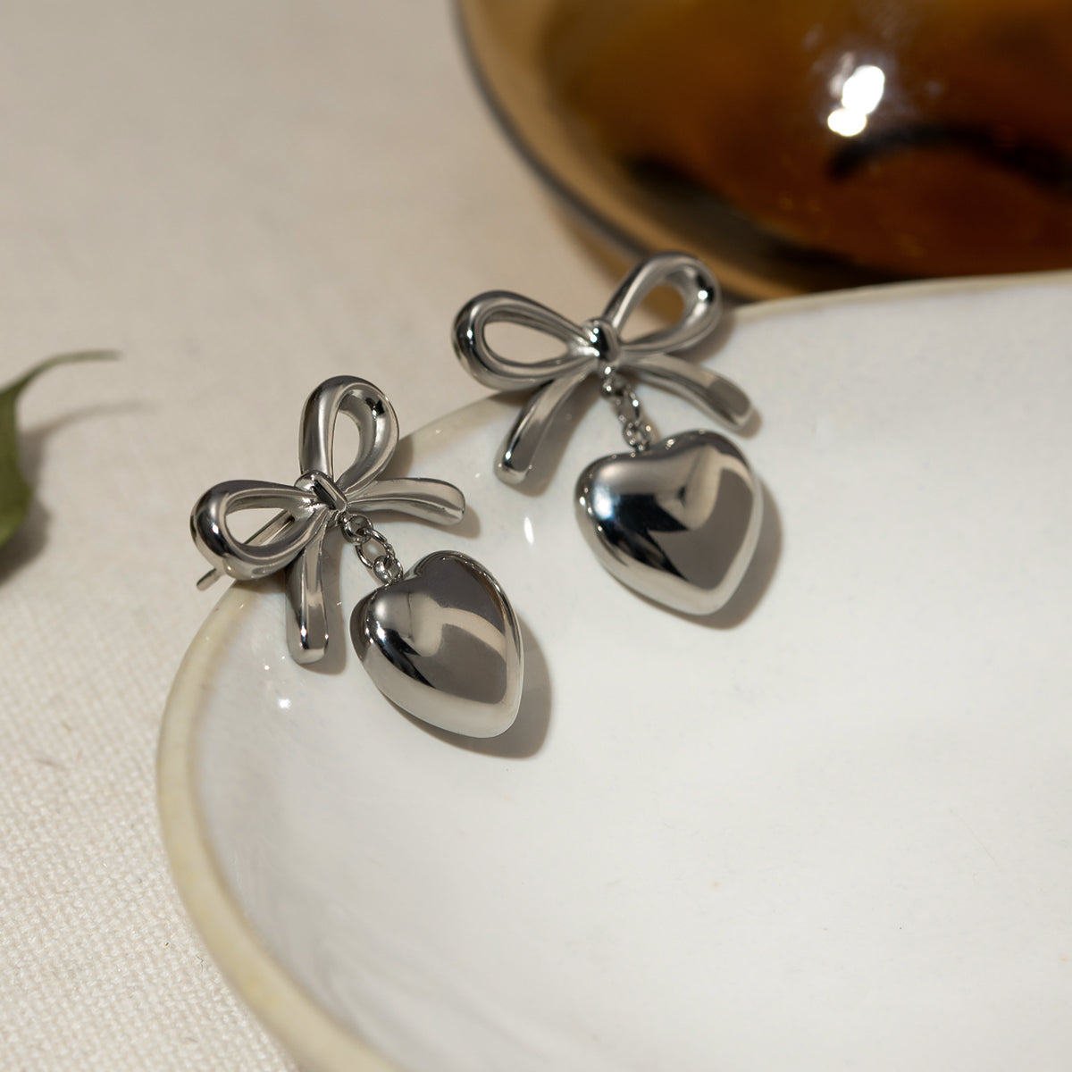 Heart Drop Silver Earrings